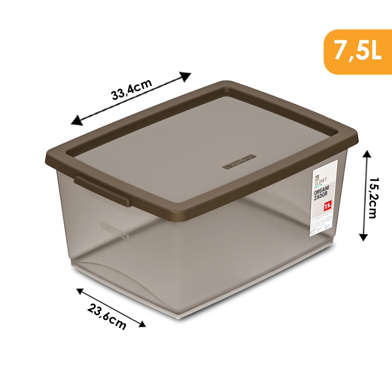 Kit 4 Caixa Organizadora Com Trava 7,5 L Cinza Ordene : Amazon.com